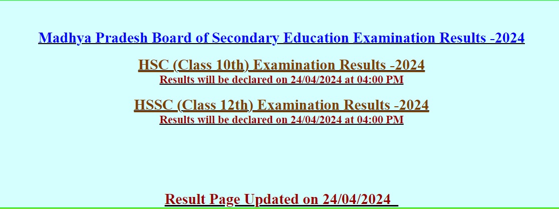 MP Board Result Class 10th and12th Result 2024!